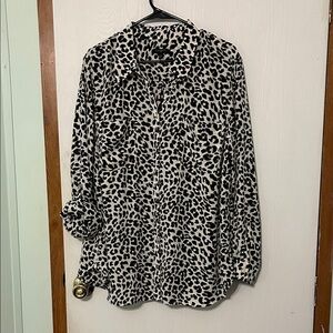 Talbots Black and White Leopard Print Blouse Size 2X